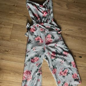 Floral and stripe sleeveless jumpsuit